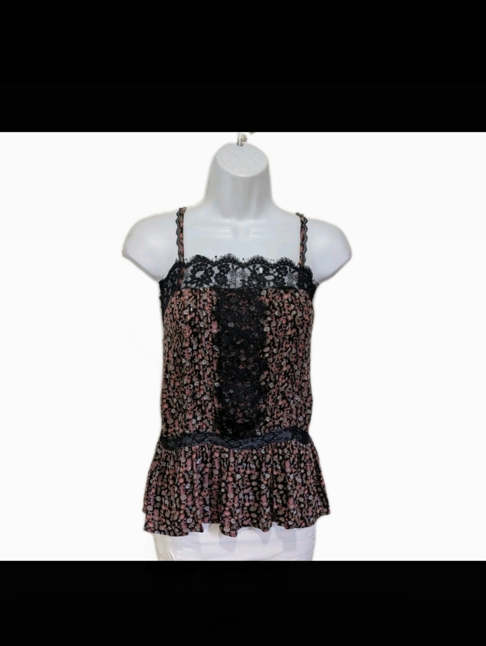 American Eagle Outfitters Square Neck Lace Trim Cami Tank Top XS 90s Y2K Dark Fl
